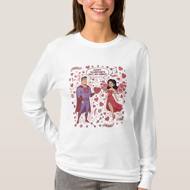 Camiseta Romantic Couple Valentines Illustration T-Shirt (Frente)
