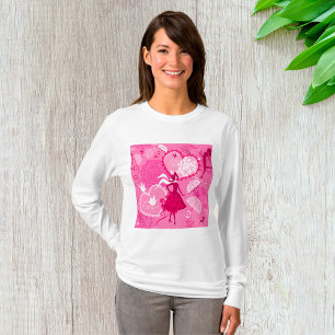 Camiseta Romântica Amor Silhouette Padrão Corações Rosa