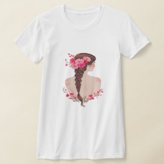Camiseta Romântica Braid Floral com Rosas - Elegante Artist