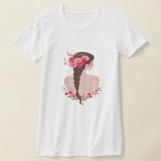 Camiseta Romântica Braid Floral com Rosas - Elegante Artist (Postura )