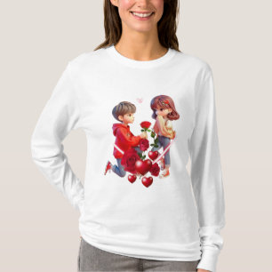 Camiseta Romântica de Casal de Desenho Animado Fof