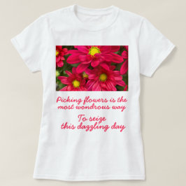 Camiseta Romântica Trocadilhos Magenta Flores Poem Joy Mulh