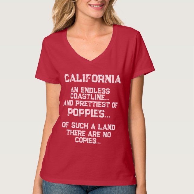 Camiseta Romântico único - Adorável, Califórnia - Papoila V (Frente)