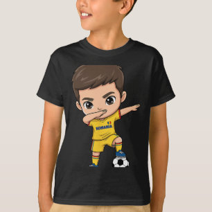 Camiseta Romênia Dab Kid Goal Cartoon Bandeira Romena Para