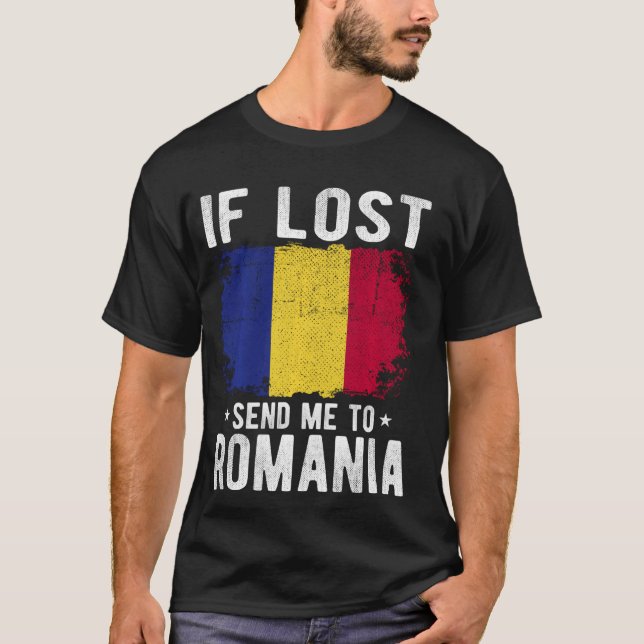 Camiseta Romênia Flag Souvenir - Se perdido envie-me para a (Frente)