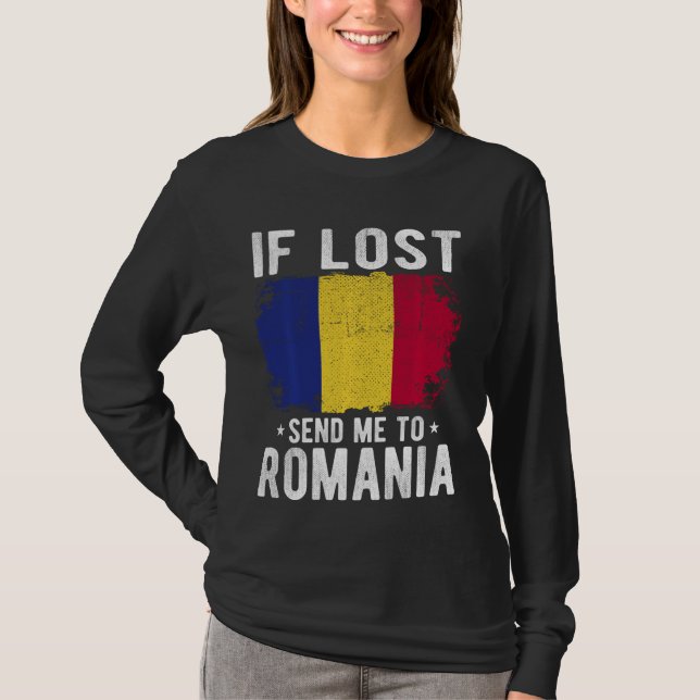 Camiseta Romênia Flag Souvenir - Se perdido envie-me para a (Frente)