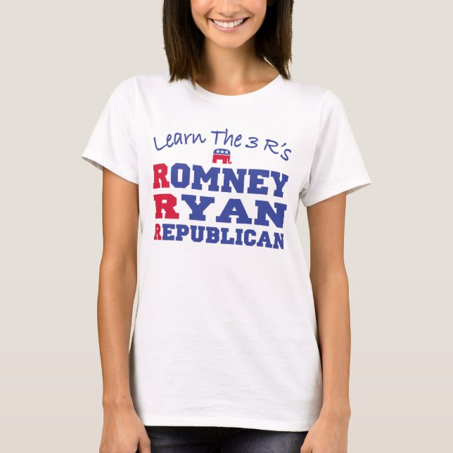 Camiseta Romney Ryan aprende os 3 r (Frente)