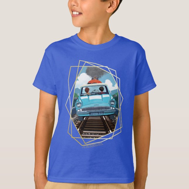 Camiseta Ron & HARRY POTTER™ em carro voador para HOGWARTS™ (Frente)