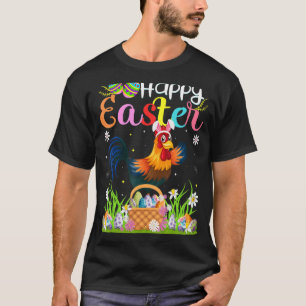 Camiseta Rooster Bird Bunny Egg Hunting Rooster Happy East
