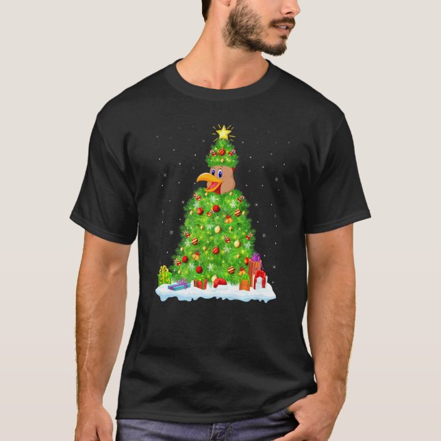 Camiseta Rooster Bird Xmas Lighting Tree Engraçado Rooster  (Frente)