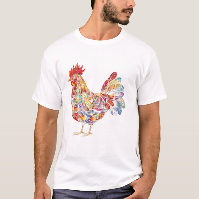 Camiseta Rooster Chicken Bird Colorful (Frente)