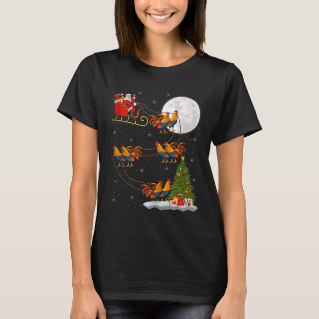 Camiseta Rooster Chickens Santa Sleigh Flying Funny Magical (Frente)