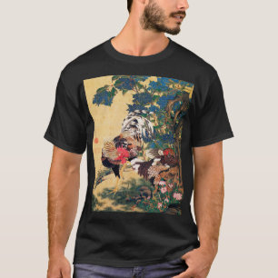 Camiseta Rooster e Hen com Hydrangeas por Ito Jakuchu