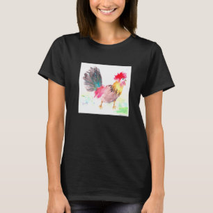 Camiseta Rooster Watercolor Pintura Galinha Fazenda Animal