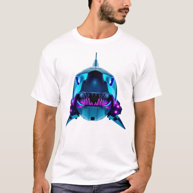 Camiseta Root Shark Face Neon Art (Frente)