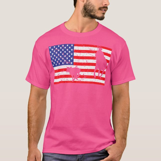Camiseta Roping Americano Flag Americano Vintage Rodeo (Frente)