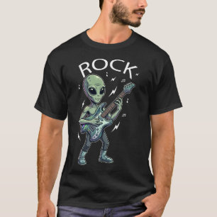 Camiseta Roqueiro Alien Divertido Tocando Guitarra Elétrica