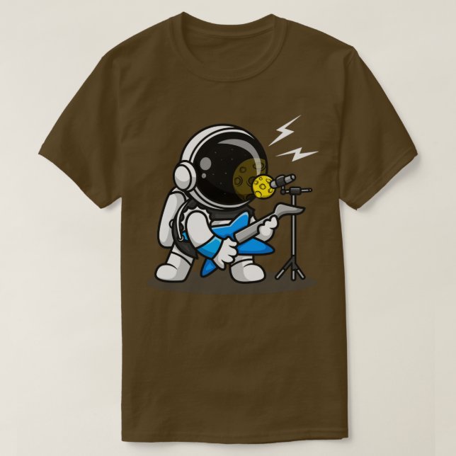 Camiseta Roqueiro Astronauta Bonito Com Cartoon De Violão (Frente do Design)