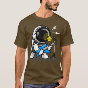 Camiseta Roqueiro Astronauta Bonito Com Cartoon De Violão