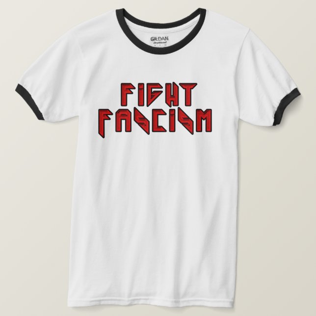 Camiseta Roqueiro Retro - Lutar contra o fascismo (Frente do Design)