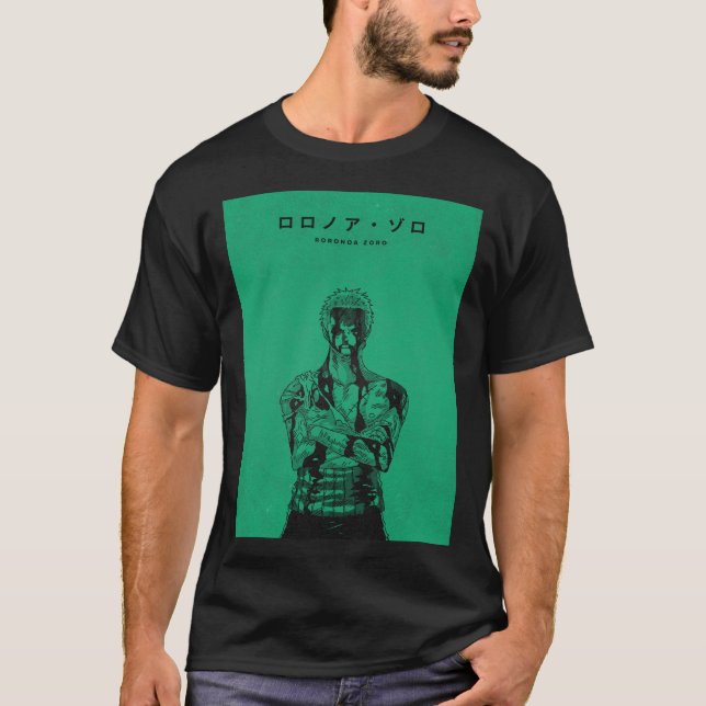 Camiseta Roronoa Zoro Green Manga Style Illustration (Frente)