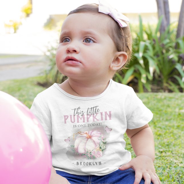 Camiseta Rosa Bebê de Aniversário Abóbora Pequena (Criador carregado)