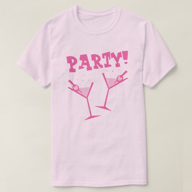 Camiseta Rosa Bebidas de Festa Retro (Frente do Design)