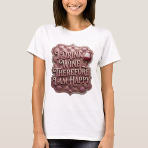 Camiseta Rosa BEBO VINHO, PORTANTO EU SOU FELIZ