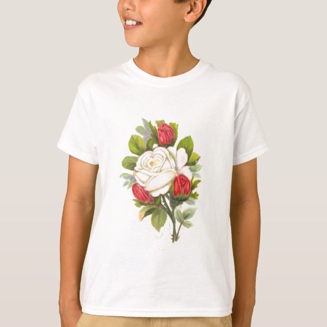 Camiseta Rosa Branca com Buds Vermelhos (Frente)