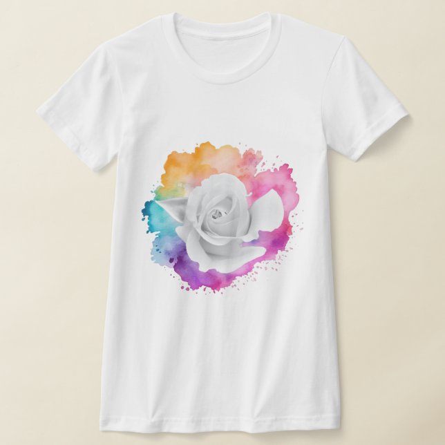 Camiseta Rosa branca com fundo arco-íris (Postura )
