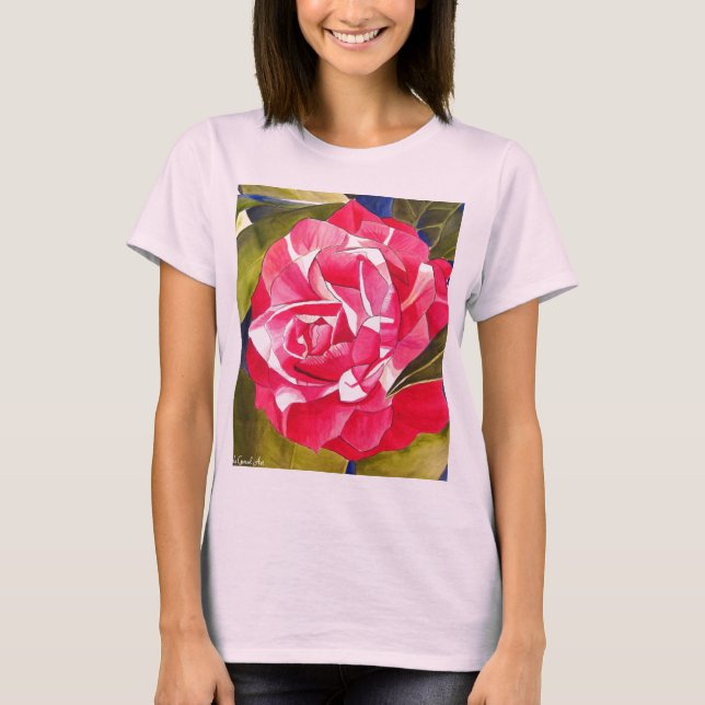 Camiseta Rosa Camellia aquarela pintura de flores (Frente)