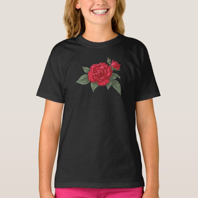 Camiseta Rosa Carmesim em Flor (Frente)