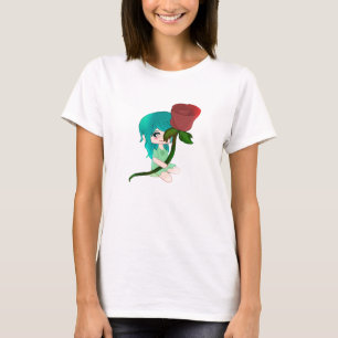 Camiseta Rosa Chibi Com Rosa T-Shirt
