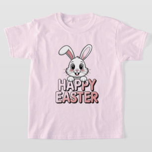 Camiseta Rosa Coelho Branco Feliz Páscoa