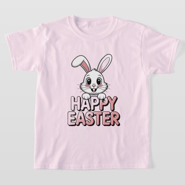 Camiseta Rosa Coelho Branco Feliz Páscoa (Postura )