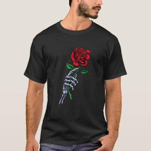 Camiseta Rosa com a mão do esqueleto do esqueleto segurando
