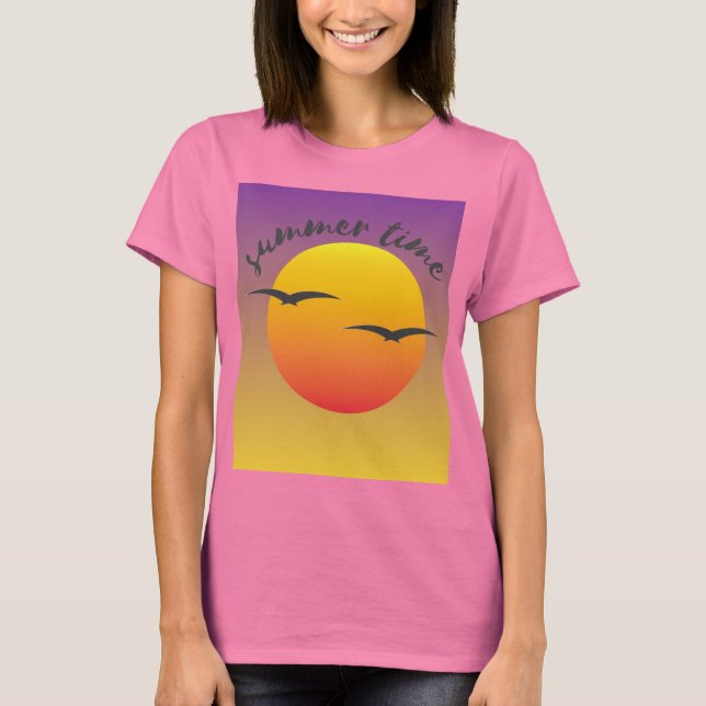 Camiseta rosa com desenho de verão  (Frente)