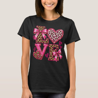 Camiseta Rosa com Estampa de Leopardo e Laço LOVE