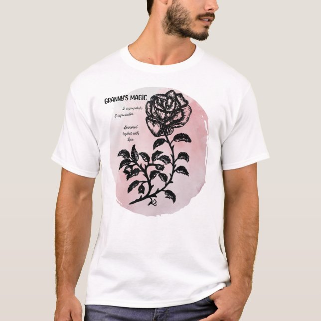 Camiseta Rosa de algodão a rosa - Mágica da avó (Frente)