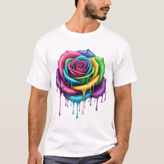 Camiseta Rosa de Arco-Íris - Tee de Sangue Artístico