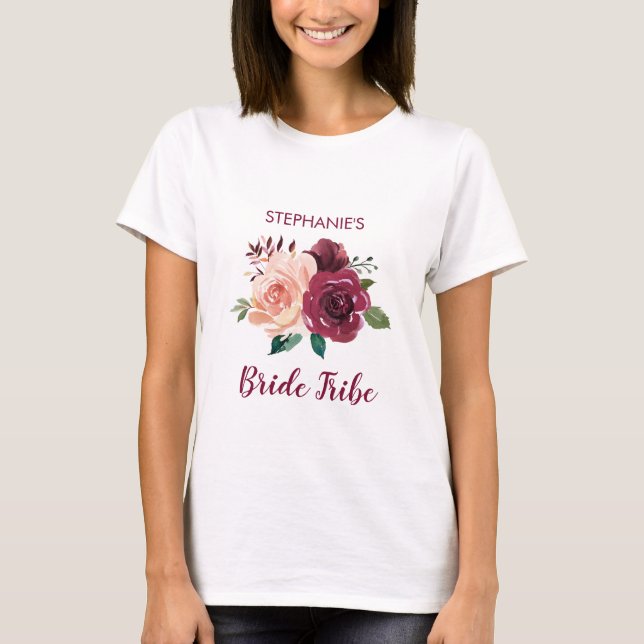 Camiseta Rosa de Borgonha Cinzenta Rosa Brilhante de Tribo  (Frente)
