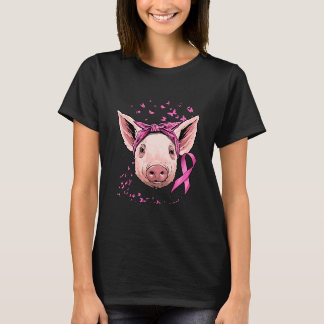 Camiseta Rosa de Consciência do Cancer da Mama Suíno (Frente)