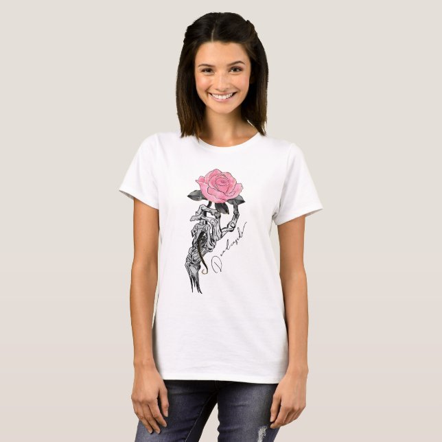 Camiseta Rosa de esqueleto do Dentro morto (Frente Completa)