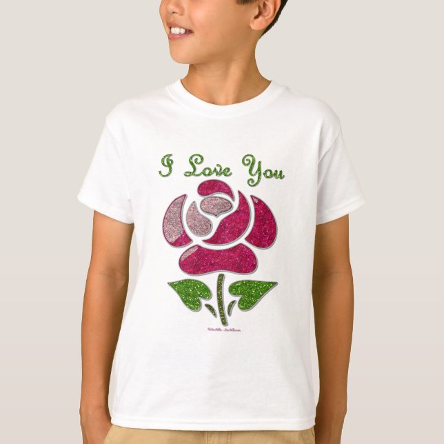 Camiseta Rosa De Estêncil Rosa Eu Te Amo (Frente)