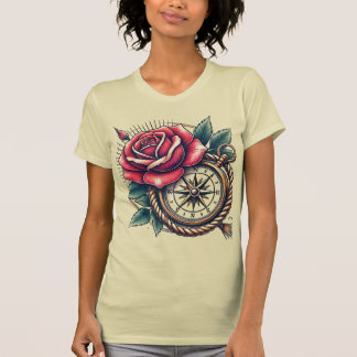 Camiseta Rosa de estilo de tatuagem e Design de T-Shirt Com