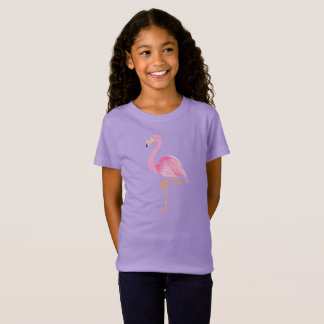 Camiseta rosa de flamingo roxo de menina
