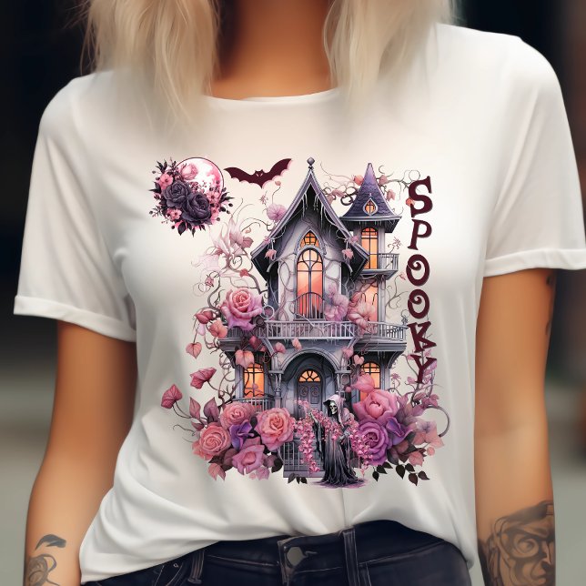 Camiseta Rosa de Halloween-Halloween-Assombrado à Spooky-Re (Criador carregado)