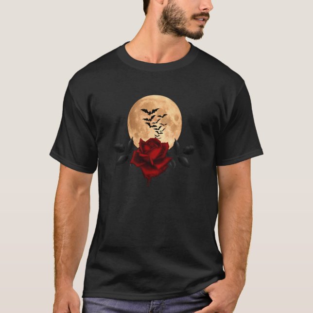 Camiseta Rosa de Hemorragia em Lua cheia com morcegos (Frente)