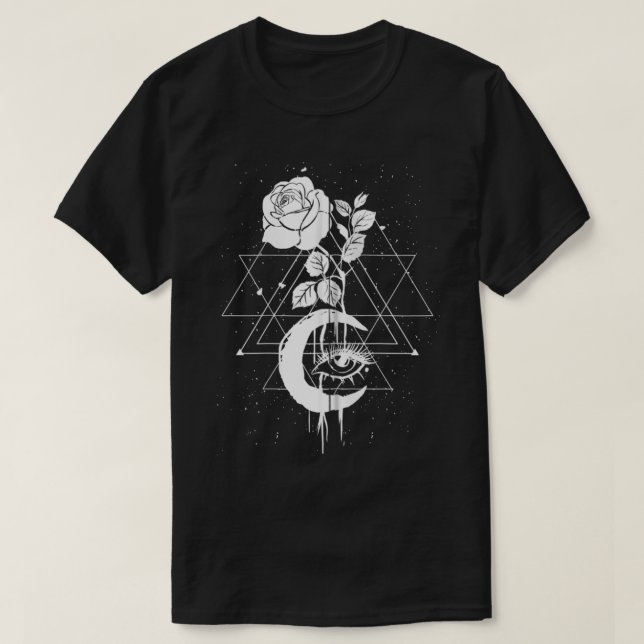 Camiseta Rosa de Lua oculta Witchcraft Geometria Sacada G (Frente do Design)