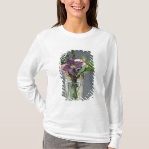 Camiseta Rosa de Manet   e Clematis em um vaso de cristal,